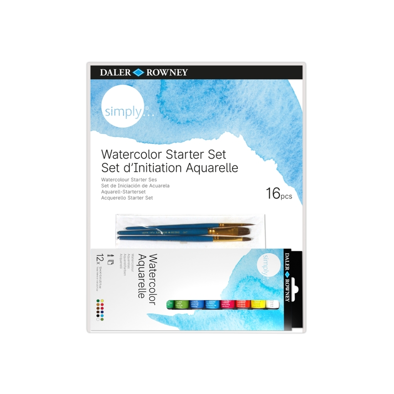Coffret de démarrage aquarelle Daler Rowney Simply 16 pièces - Couleurs assorties