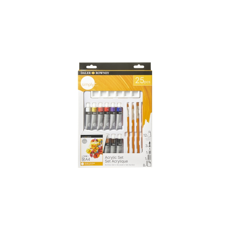 Pack de 25 peintures acryliques Daler Rowney Simply - Couleurs assorties