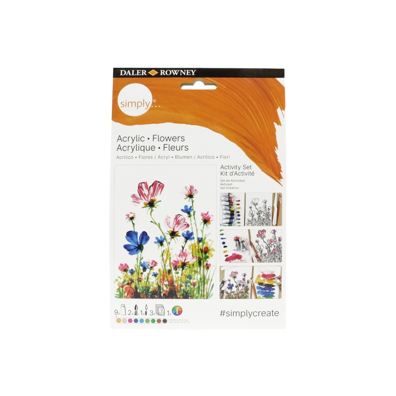 Daler Rowney Simply Activity Pack de 25 pièces - Peinture acrylique - Thème floral - Couleurs assorties