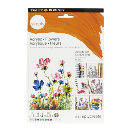 Daler Rowney Simply Activity Pack de 25 pièces - Peinture acrylique - Thème floral - Couleurs assorties
