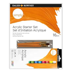 Coffret de peinture acrylique Daler Rowney Simply, 16 pièces, couleurs assorties