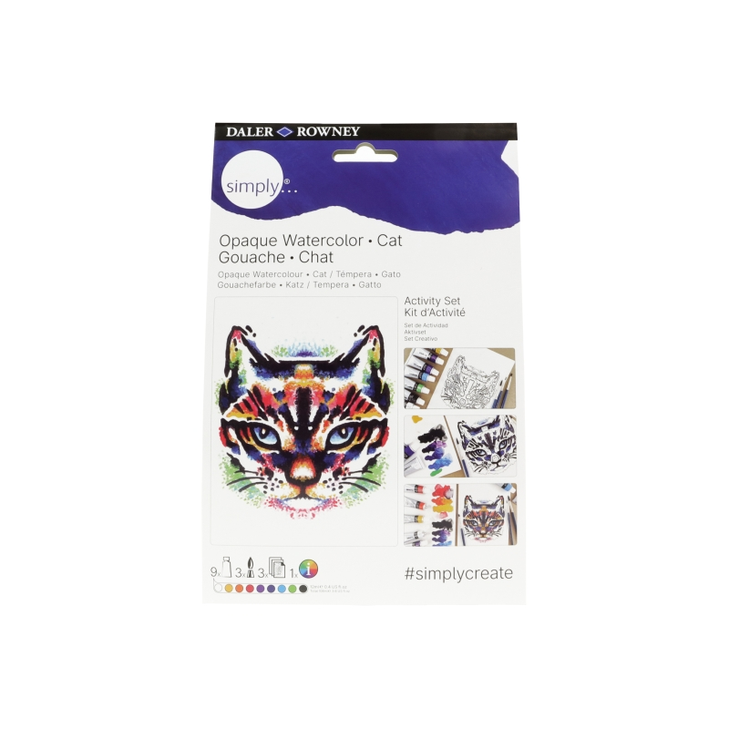 Daler Rowney Simply Activity Pack de 16 pièces - Gouache Tempera - Thème chat - Couleurs assorties