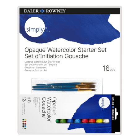 Coffret de démarrage de gouache tempera Daler Rowney Simply, 16 pièces - Couleurs assorties