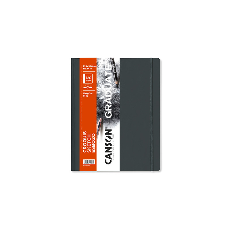 Carnet de croquis Canson Graduate 60 feuilles - 27,9 x 35,6 cm - 120 g - Grain fin - Couverture rigide - Blanc
