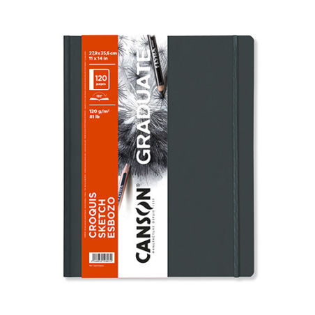 Carnet de croquis Canson Graduate 60 feuilles - 27,9 x 35,6 cm - 120 g - Grain fin - Couverture rigide - Blanc
