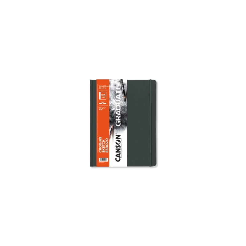 Carnet de croquis Canson Graduate 60 feuilles - 21,6 x 27,9 cm - 120 g - Grain fin - Couverture rigide - Blanc