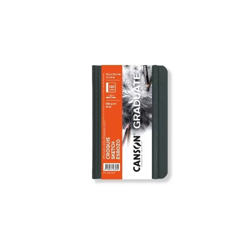 Carnet de croquis Canson Graduate 60 feuilles - 10,2 x 15,2 cm - 120 g - Grain fin - Couverture rigide - Blanc