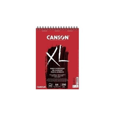 Album spirale Canson XL huile et acrylique 30 feuilles A4 - 290 g - Grain fin - Blanc