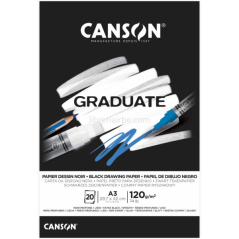 Bloc collé Canson Graduate Black de 20 feuilles A3 - 120 g - Grain fin - Noir