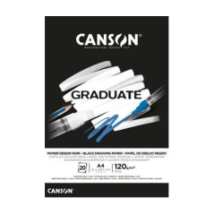 Bloc collé Canson Graduate Black de 20 feuilles A5 - 120 g - Grain fin - Noir