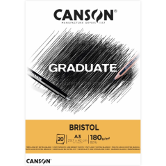Bloc de 20 feuilles A3 encollées Canson Graduate Bristol - 180 g - Extra lisse - Blanc