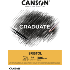 Bloc de 20 feuilles A4 encollées Canson Graduate Bristol - 180 g - Extra lisse - Blanc