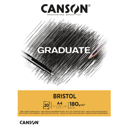 Bloc de 20 feuilles A4 encollées Canson Graduate Bristol - 180 g - Extra lisse - Blanc