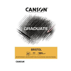 Bloc de 20 feuilles A5 encollées Canson Graduate Bristol - 180 g - Extra lisse - Blanc