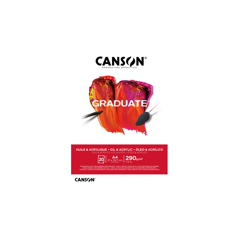 Bloc de 20 feuilles A4 Canson Graduate Huile et Acrylique - Grain fin - Blanc