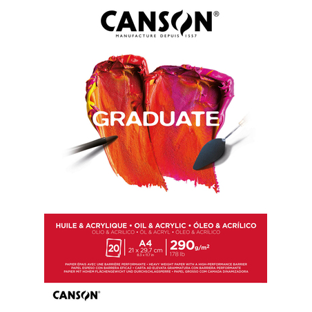 Bloc de 20 feuilles A4 Canson Graduate Huile et Acrylique - Grain fin - Blanc