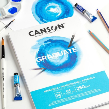 Bloc aquarelle Canson Graduate de 20 feuilles A4 - 250 g - Grain fin - Blanc