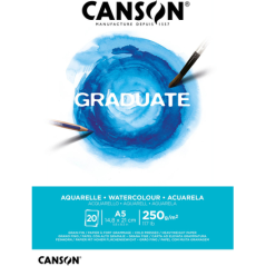 Bloc aquarelle Canson Graduate, 20 feuilles, A5 - 250 g - Grain fin - Blanc