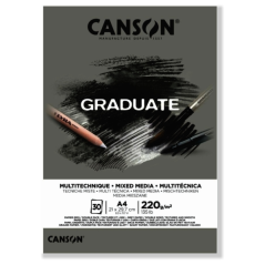 Bloc de 30 feuilles A4 Canson Graduate Mix Media collées - 220 g - Grain fin - Gris