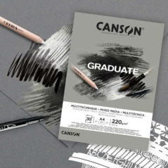 Bloc de 30 feuilles A4 Canson Graduate Mix Media collées - 220 g - Grain fin - Gris