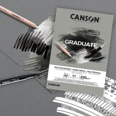 Bloc de 30 feuilles collées Canson Graduate Mix Media A5 - 220 g - Grain fin - Gris