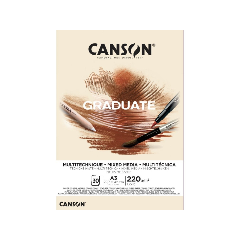 Bloc de 30 feuilles collées Canson Graduate Mix Media - 220 g - Grain fin - Couleur ocre