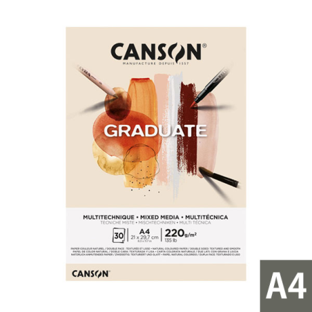 Bloc de 30 feuilles collées Canson Graduate Mix Media A4 - 220 g - Grain fin - Couleur ocre