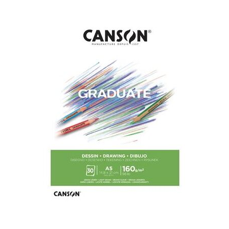Bloc à dessin Canson Graduate, 30 feuilles, A3 - 160 g - Grain fin - Blanc naturel