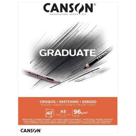Bloc de croquis Canson Graduate, 40 feuilles A4 - 96 g - Grain fin - Blanc