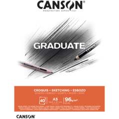 Bloc-notes Canson Graduate, 40 feuilles, A5, 96 g, grain fin, blanc