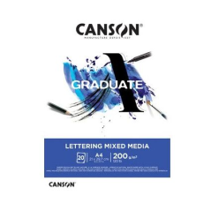 Bloc de 20 feuilles A3 200 g de lettrage multi-techniques collées Canson Graduate - Satin - Blanc