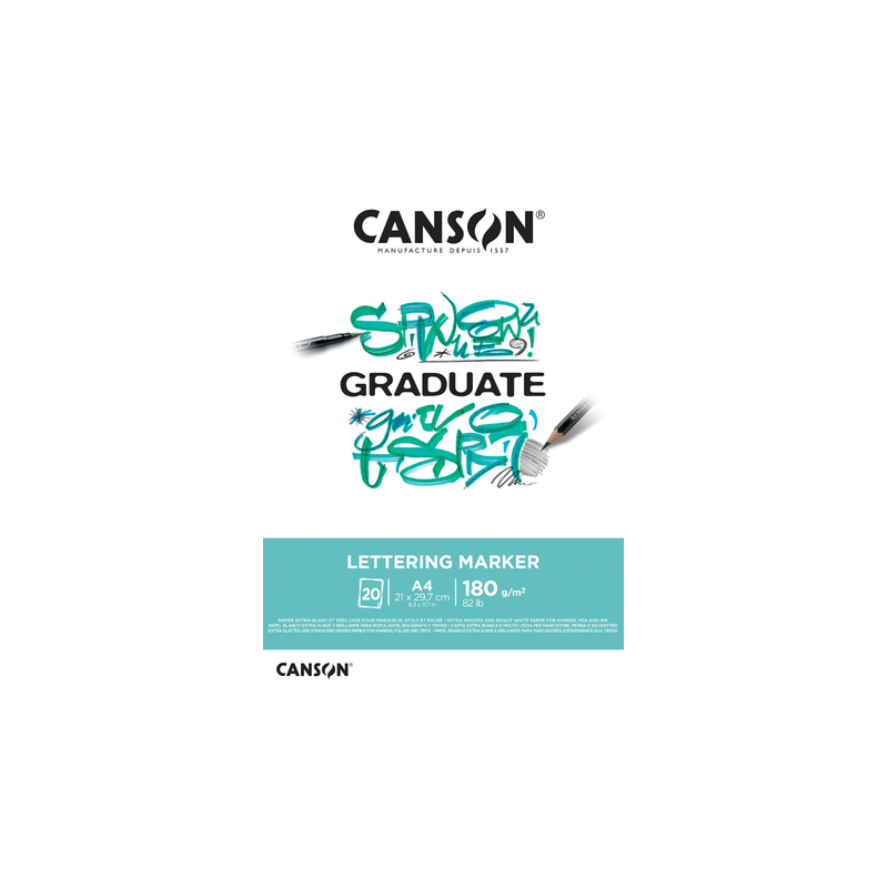 Bloc de marqueurs de lettrage Canson Graduate, 20 feuilles A4 - 180 g - Finition satinée - Blanc