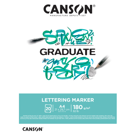 Bloc de marqueurs de lettrage Canson Graduate, 20 feuilles A4 - 180 g - Finition satinée - Blanc