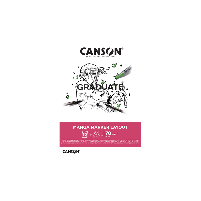 Bloc de 20 feuilles A4 Canson Graduate Manga Layout - 70 g - Extra lisse - Blanc