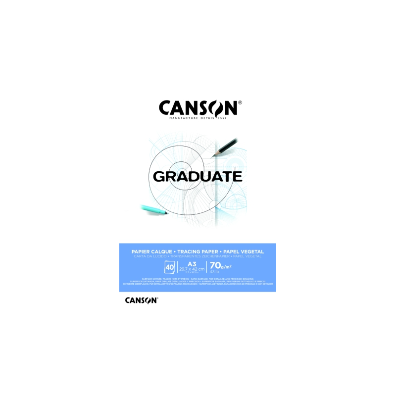 Bloc de 40 feuilles collées Canson Graduate Vegetal - 75 g - Blanc