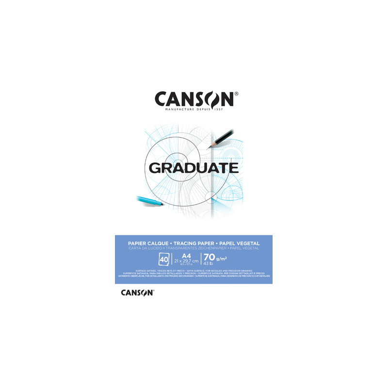 Bloc de 40 feuilles collées Canson Graduate Vegetal - 75 g - Blanc