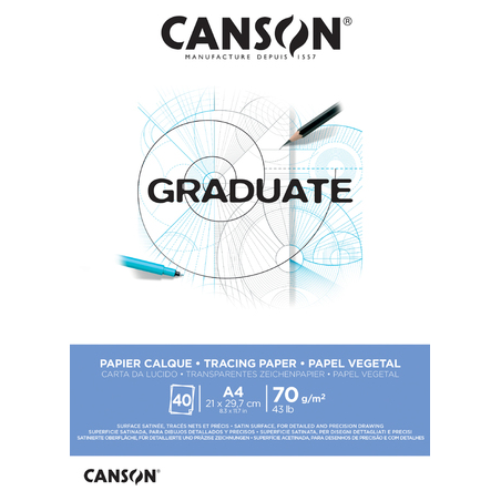 Bloc de 40 feuilles collées Canson Graduate Vegetal - 75 g - Blanc