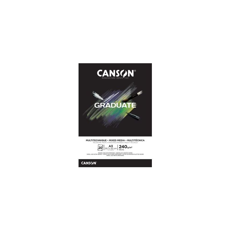 Bloc de 20 feuilles A4 Canson Graduate Mix Media - 240 g - Grain fin - Noir