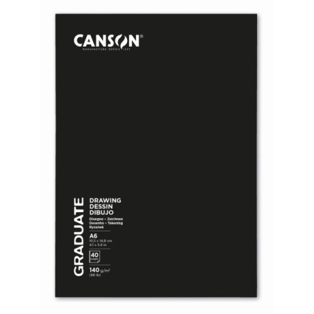 Cahier Canson Graduate Dessin et Croquis agrafé 20 feuilles A6 - 140 g - Grain fin - Blanc