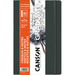 Carnet de croquis Canson Graduate 92 feuilles - 14 x 21,6 cm - 90 g - Grain fin - Couverture souple - Gris foncé