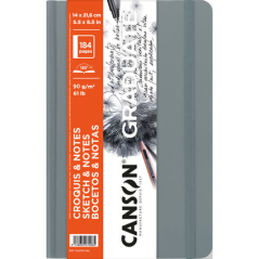 Carnet de croquis Canson Graduate 92 feuilles - 14 x 21,6 cm - 90 g - Grain fin - Couverture rigide - Gris clair