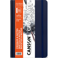 Carnet de croquis Canson Graduate 92 feuilles - 14 x 21,6 cm - 90 g - Grain fin - Couverture rigide - Bleu foncé