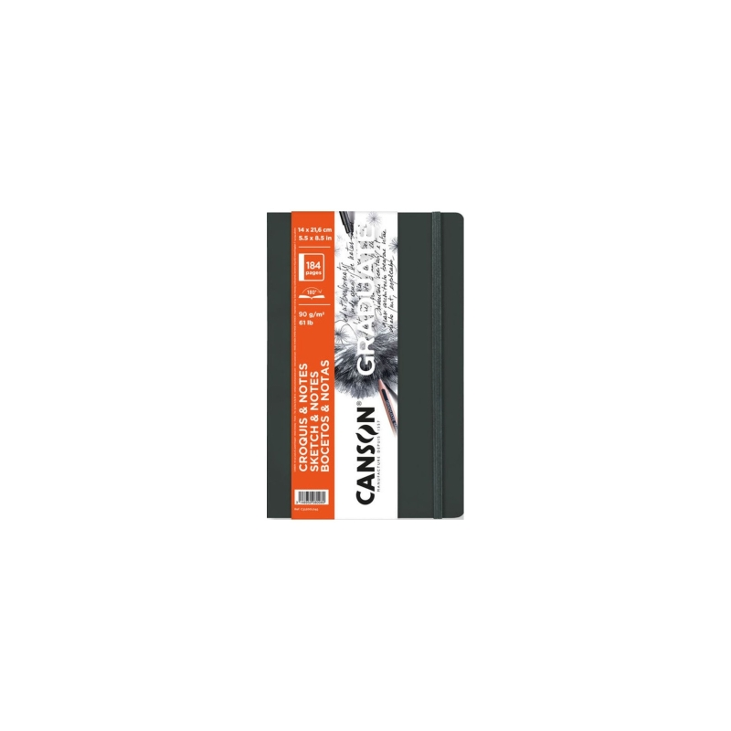 Carnet de croquis Canson Graduate 92 feuilles - 14 x 21,6 cm - 90 g - Grain fin - Couverture rigide - Gris foncé