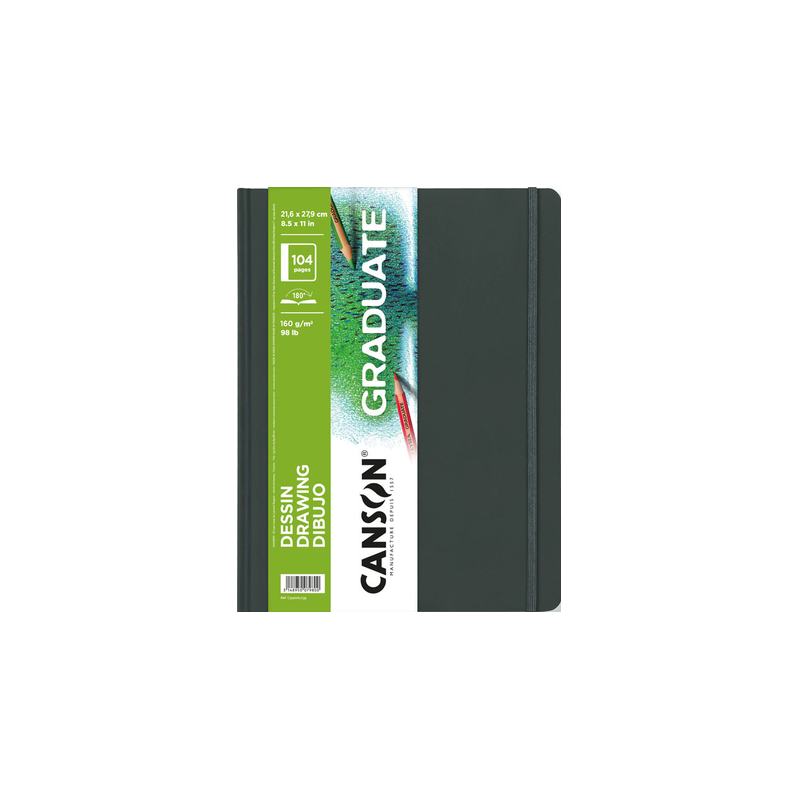 Cahier de dessin Canson Graduate 52 feuilles - 21,6 x 27,9 cm - 160 g - Grain fin - Blanc