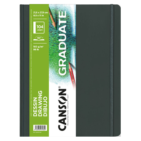 Cahier de dessin Canson Graduate 52 feuilles - 21,6 x 27,9 cm - 160 g - Grain fin - Blanc