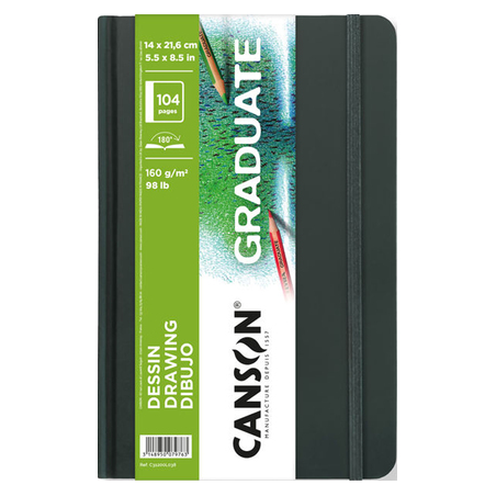 Cahier de dessin Canson Graduate 52 feuilles - 14 x 21,6 cm - 160 g - Grain fin - Blanc