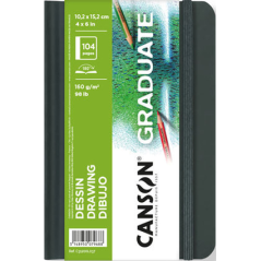 Cahier de dessin Canson Graduate 52 feuilles - 10,2 x 15,2 cm - 160 g - Grain fin - Blanc