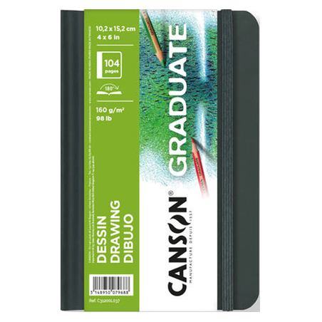 Cahier de dessin Canson Graduate 52 feuilles - 10,2 x 15,2 cm - 160 g - Grain fin - Blanc
