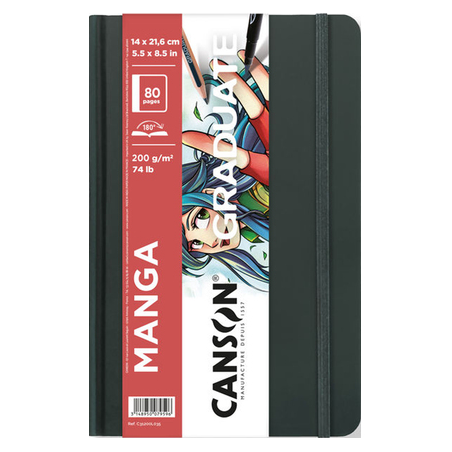 Cahier Manga Canson Graduate 40 feuilles - 14 x 21,6 cm - 200 g - Grain lisse - Blanc