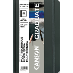 Cahier Canson Graduate Mix Media 32 feuilles - 14 x 21,6 cm - 220 g - Grain fin - Gris